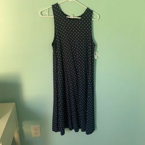 polka dot navy and white dress